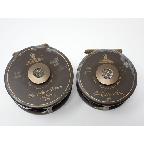 533 - A Hardy Bros. mahogany Presentation Case containing two 1st Edition Golden Prince Presentation Reels... 