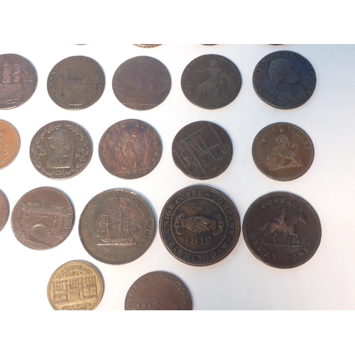 133 - A collection of Trade Tokens, 17th-19th Century, to include Bristol 1662 Farthing, a Wellington Coss... 