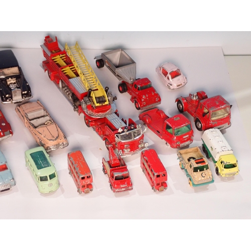 302 - A box of play worn diecast Vehicles including Austin Seven Countryman, Cadillac Eldorado, Corgi Toys... 