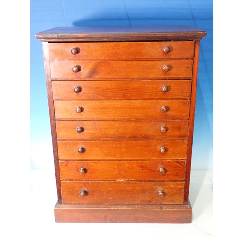 612 - A stained pine Oologist's or Collector's Cabinet fitted eight drawers with lift out divides 26in H x... 