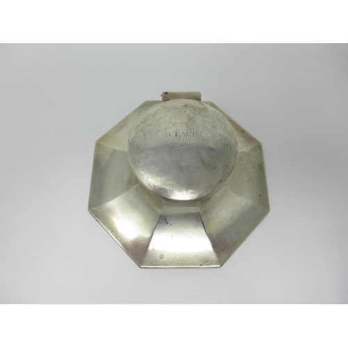 101 - An Edward VIII silver octagonal Capstan Inkwell with inscription, Birmingham 1936