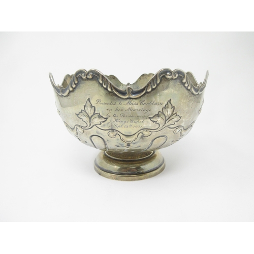 103 - An Edward VII silver Rose Bowl leafage embossed, presentation inscription, Sheffield 1909, 377gms