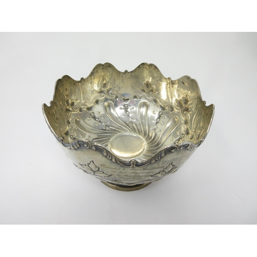 103 - An Edward VII silver Rose Bowl leafage embossed, presentation inscription, Sheffield 1909, 377gms