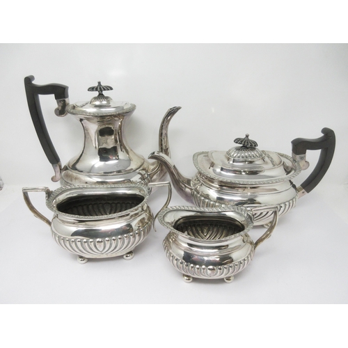 107 - An E.P. four piece Tea and Coffee Service with gadroon embossing and rims