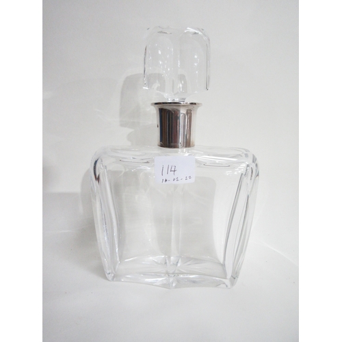 114 - An Art Deco cut glass Cologne Bottle with Continental silver neck, marked 835