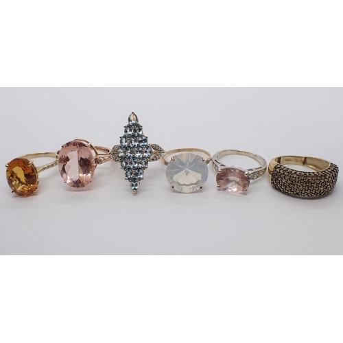 186 - Six 9ct gold Dress Rings set various stones, approx 19gms all in