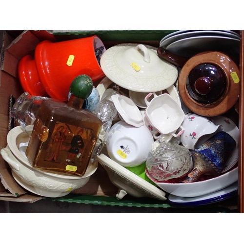 252 - Three boxes of china, glass, carriage Clock etc