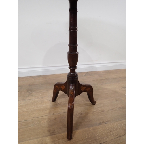 260 - A 19th Century mahogany and marquetry Pillar Table, with floral and scrolled designs to the top, on ... 