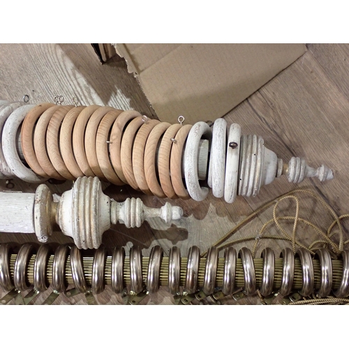 265 - A pair of white painted Curtain Poles and rings with turned finials and fittings, 6ft 3in including ... 