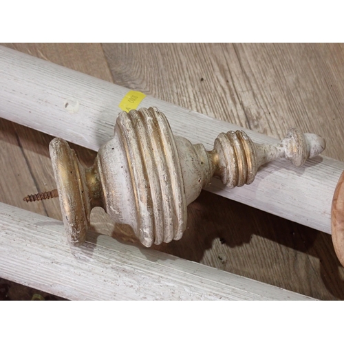 265 - A pair of white painted Curtain Poles and rings with turned finials and fittings, 6ft 3in including ... 