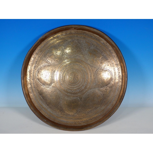 266 - An Indian brass Tray engraved with animals and motifs, 17in Diam