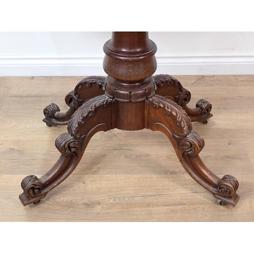 269 - A 19th Century rosewood Tea Table with fold-over top on turned column and carved quadruple base, A/F