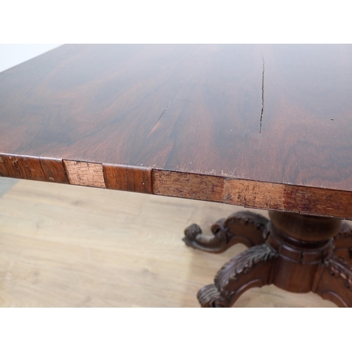 269 - A 19th Century rosewood Tea Table with fold-over top on turned column and carved quadruple base, A/F