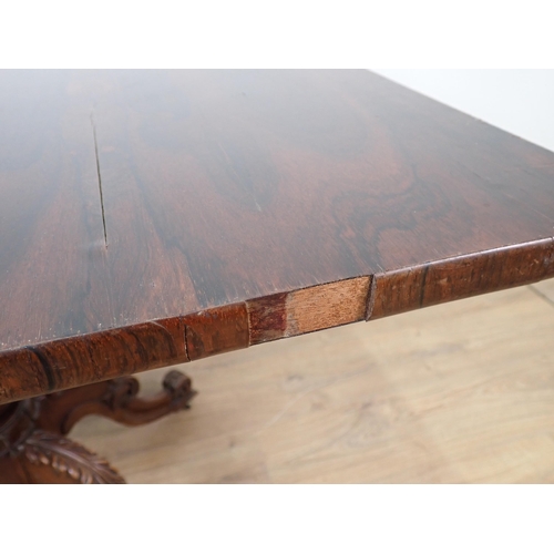 269 - A 19th Century rosewood Tea Table with fold-over top on turned column and carved quadruple base, A/F