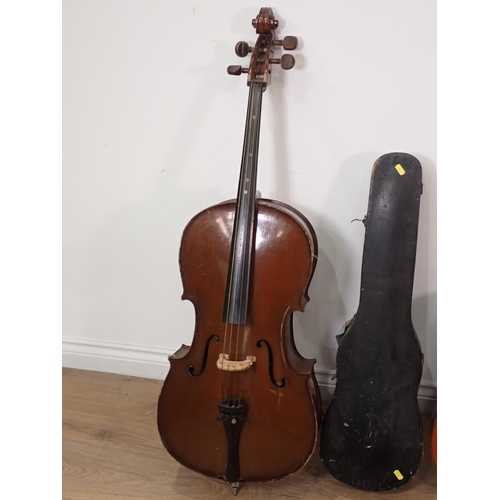 276 - A La Mancha Classical Guitar, a Mandolin in case, a Romanian small Cello and a Violin in case