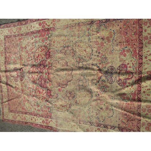 309 - An old woollen Persian Rug with floral central design within tramline borders 6ft L x 4ft 3in W, a s... 