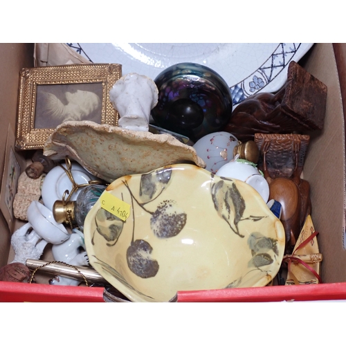 326 - A French pottery Plate, brass beakers, #shells, Figures etc.