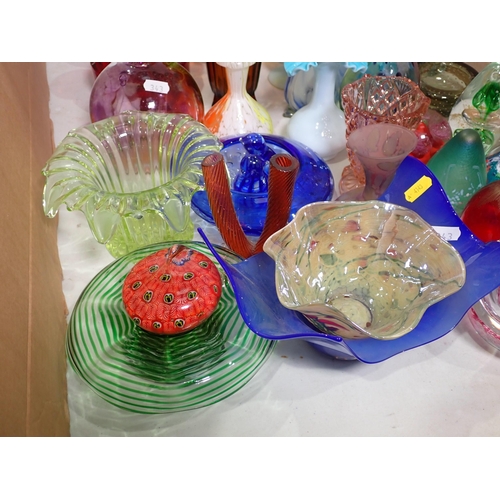 343 - A large quantity of art and coloured Glass including Vases, Bowls, Paperweights etc