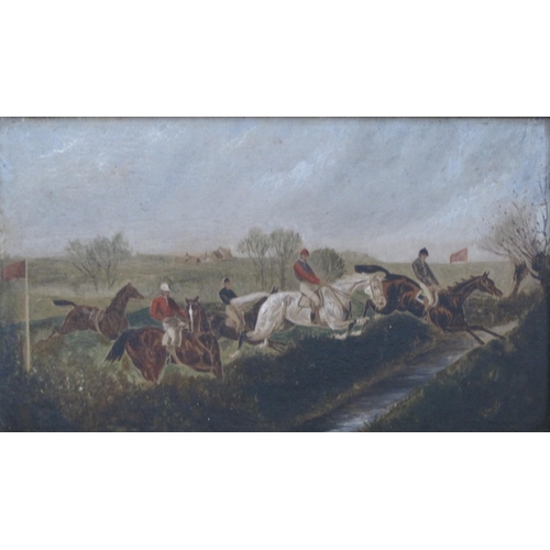 401 - FOLLOWER OF JOHN STURGESS. At Full Stretch; and Jumping a Ditch, oil on panel, 5 x 8 1/2in; a pair (... 