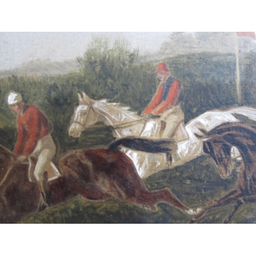 401 - FOLLOWER OF JOHN STURGESS. At Full Stretch; and Jumping a Ditch, oil on panel, 5 x 8 1/2in; a pair (... 