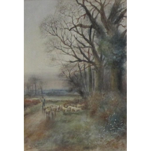 410 - HENRY CHARLES FOX . A Farmer and Sheep on a Country Path; and A Woodgatherer returning Home, signed,... 