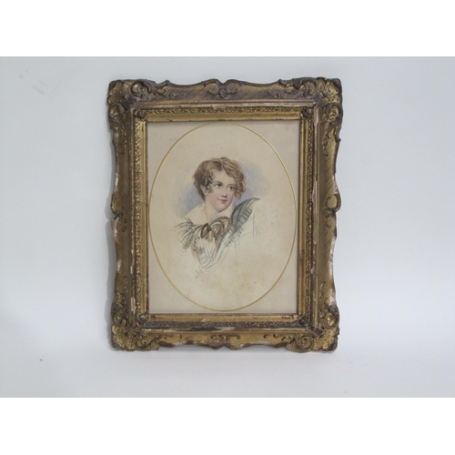 413 - ENGLISH SCHOOL, c.1860, A Man reading, watercolour, oval, 10 x 6in; and a watercolour by the same ha... 