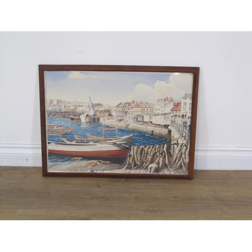 418 - ROBERT W. HUGHES. Sandside and Harbour, Scarborough, signed, watercolour, 16 x 22in; a watercolour b... 