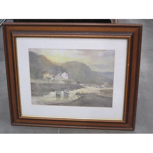 418 - ROBERT W. HUGHES. Sandside and Harbour, Scarborough, signed, watercolour, 16 x 22in; a watercolour b... 