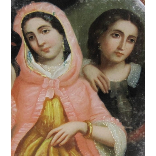 420 - ENGLISH SCHOOL, 19th Century. A Portrait Group depicting two ladies, oil on glass, oval, 26 x 20in; ... 