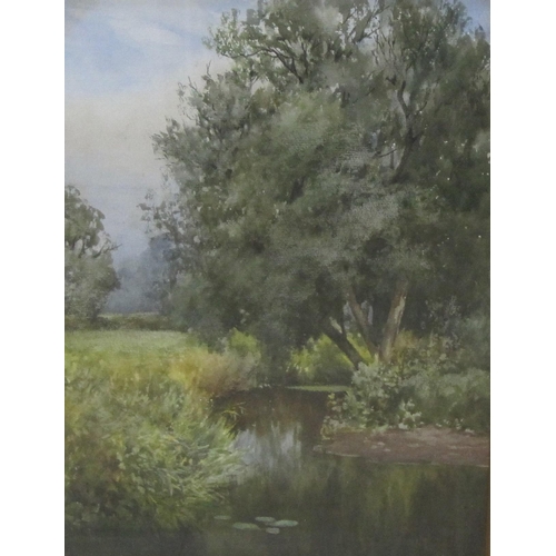 422 - J.A. BATES. By a River; and A Field Pond, signed, watercolour, 14 x 10 1/2in; two (2)