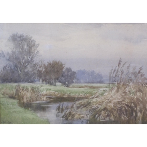 422 - J.A. BATES. By a River; and A Field Pond, signed, watercolour, 14 x 10 1/2in; two (2)