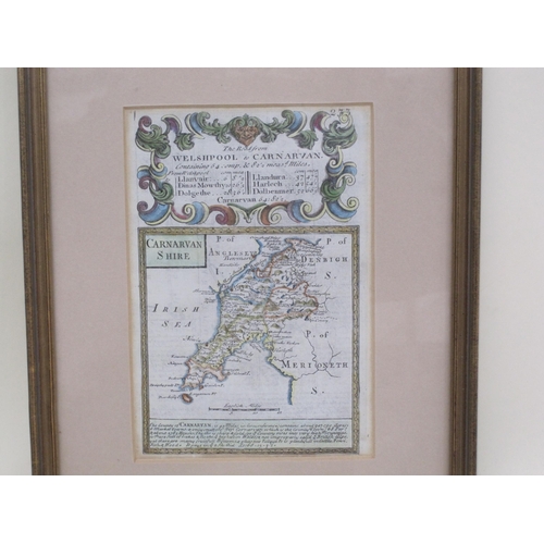 423 - An engraved Map, coloured, titled 'The Road from Welshpool to Carnavon,' 7 1/2 x 5in