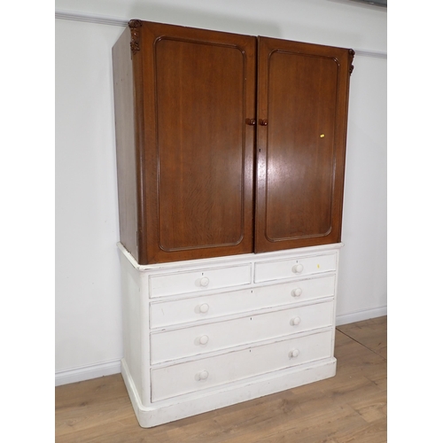 435 - A Victorian oak and white painted Linen Press lacking cornice, the base fitted two short and three l... 