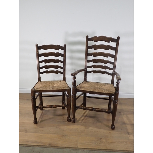 436 - Six ash rush seated ladderback Dining Chairs