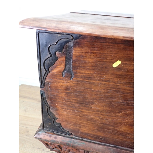 471 - A large Oriental hardwood Chest on carved and pierced supports A/F 5ft 6in W x 2ft 10in H