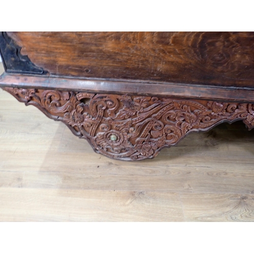 471 - A large Oriental hardwood Chest on carved and pierced supports A/F 5ft 6in W x 2ft 10in H