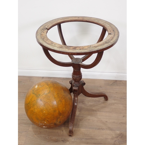 482 - A 19th Century 'New Celestial Globe' on mahogany stand with tripod base A/F 2ft 11in H x 1ft 9in D