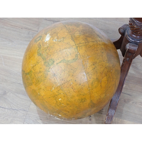 482 - A 19th Century 'New Celestial Globe' on mahogany stand with tripod base A/F 2ft 11in H x 1ft 9in D