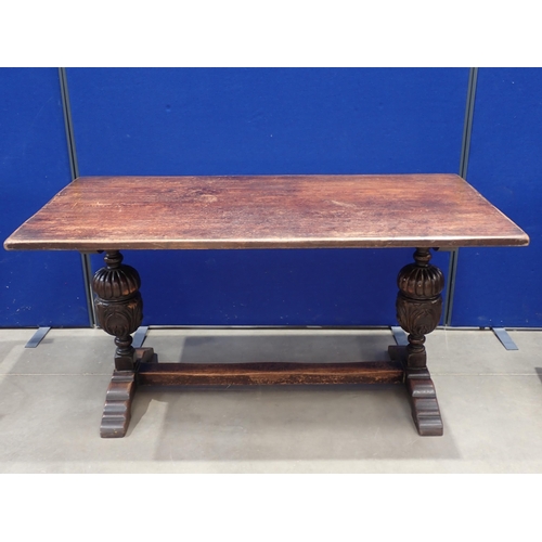 494 - An oak Refectory Table 5ft W x 2ft 6in H and six oak Dining Chairs