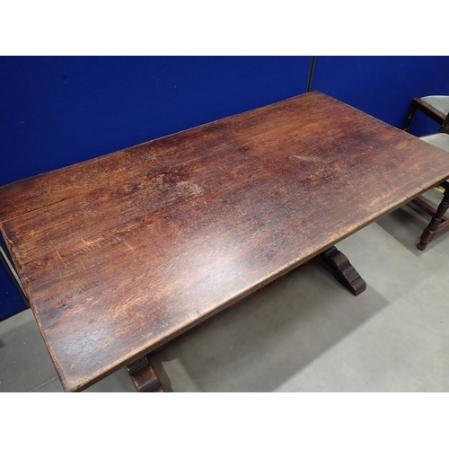 494 - An oak Refectory Table 5ft W x 2ft 6in H and six oak Dining Chairs