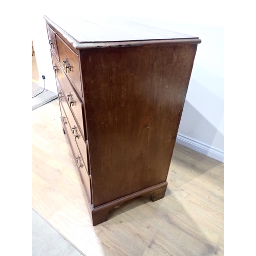 496 - A George III mahogany Chest of two short and three long drawers mounted on ogee bracket feet 3ft 7in... 