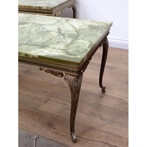 500 - A pair of gilt metal Coffee Table with green marble effect tops 4ft 1in W x 1ft 7in H