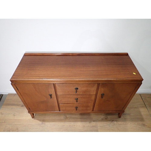 502 - A mahogany veneered Sideboard fitted pair of cupboard doors flanking three drawers 4ft 5in W x 2ft 1... 