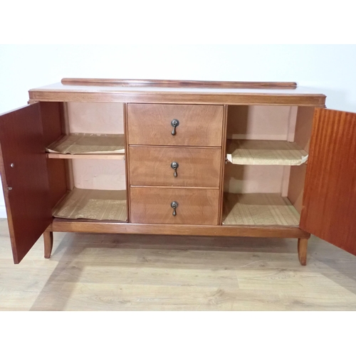 502 - A mahogany veneered Sideboard fitted pair of cupboard doors flanking three drawers 4ft 5in W x 2ft 1... 