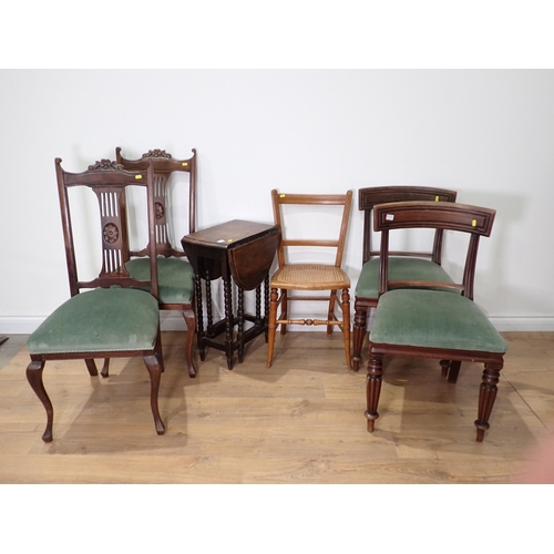 505 - Two pairs of Chairs, an ash cane seated Bedroom Chair and an oak dropleaf Occasional Table