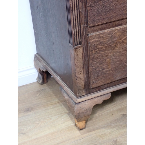 515 - A Georgian oak Chest of two short and four long drawers mounted on shaped ogee bracket feet 4ft 10in... 