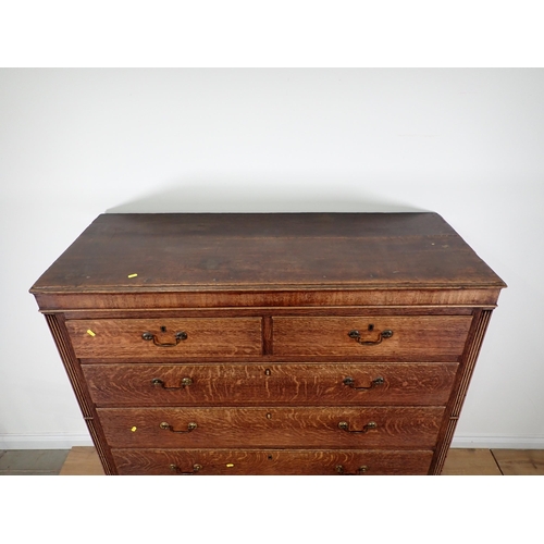 515 - A Georgian oak Chest of two short and four long drawers mounted on shaped ogee bracket feet 4ft 10in... 