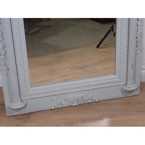 54 - A painted rectangular Wall Mirror with bevelled plate with floral applied decorations, 3ft 11