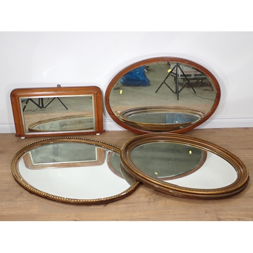 61 - Three oval Mirrors and a Victorian walnut Tunbridge inlaid Overmantle Mirror