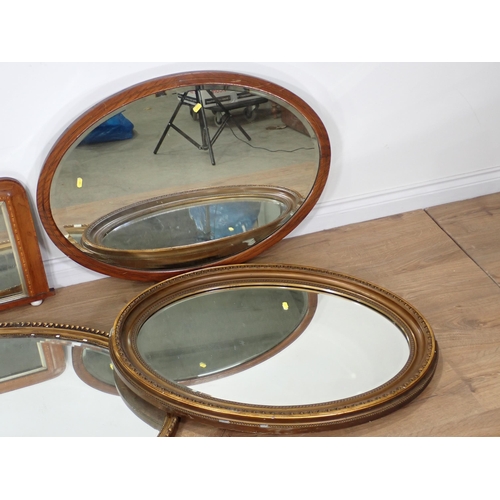 61 - Three oval Mirrors and a Victorian walnut Tunbridge inlaid Overmantle Mirror